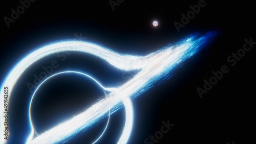 Stars and material falls into a blue black hole