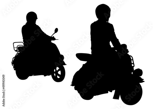Man and women whit retro scooter on white background