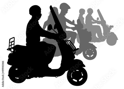 Man and women whit retro scooter on white background
