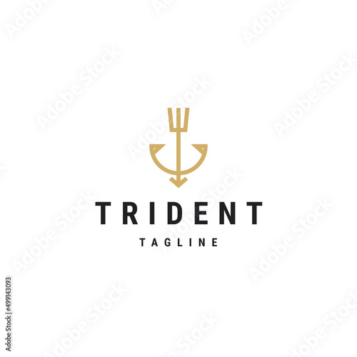 Luxury trident line art logo icon design template