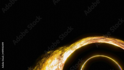 simulatin of a big black hole in the dark yellow space without light in the middle