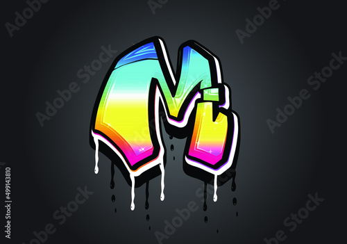 M letter 3D Graffiti Dripping  alphabet font vector