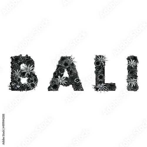 Bali flowers font illustration isolated on white background