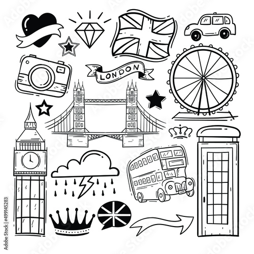 London city doodles elements collection Hand drawn 