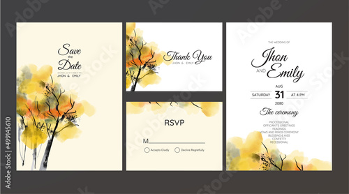wedding invitation suite with wild nature landscape watercolor