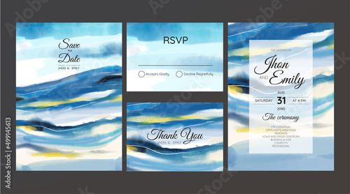 wedding invitation suite with wild nature landscape watercolor