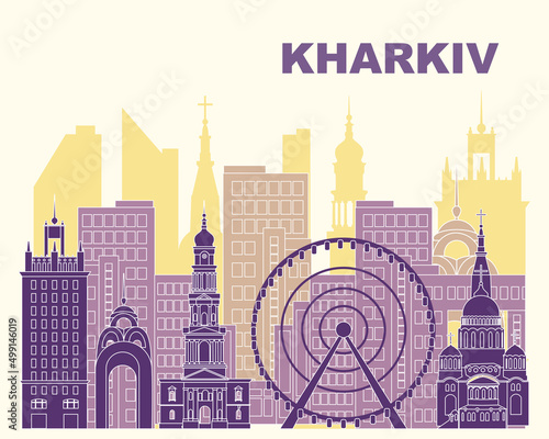 Vászonkép Kharkiv city skyline, Ukraine