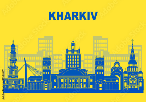 Kharkiv city skyline, Ukraine. The most famous buildings in Kharkiv, Ukraine