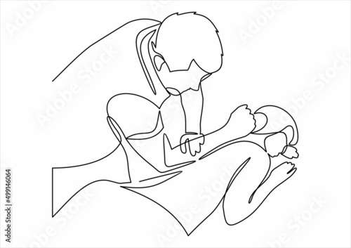Relaxed woman getting back massage in spa with professional massage therapist. Wellness, healing and relaxation concept.Continuous one line