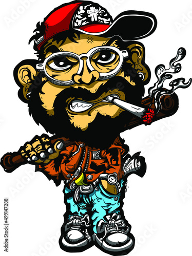 anggry mad man cartoon gangster with baseball bat
