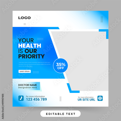 Medical health social media banner or Hospital healthcare promotion square flyer template