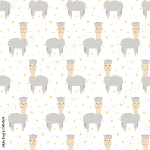 Alpaca pattern. Cute pattern with llamas for children's textiles. Cartoon alpacas for children's decor.