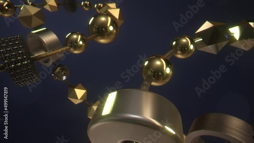 Animazione 3D con anelli con sfere e cubetti legati da un filo materiali in oro ed argento photo