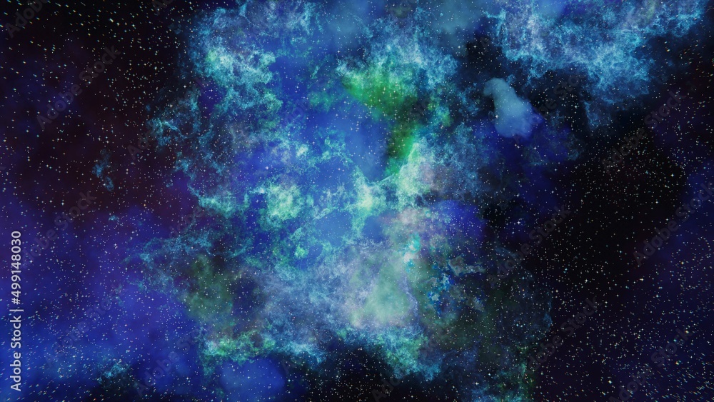 Blue and green Stars, planets and galaxy in a free space Blue and green Stars, planets and galaxy in a free space