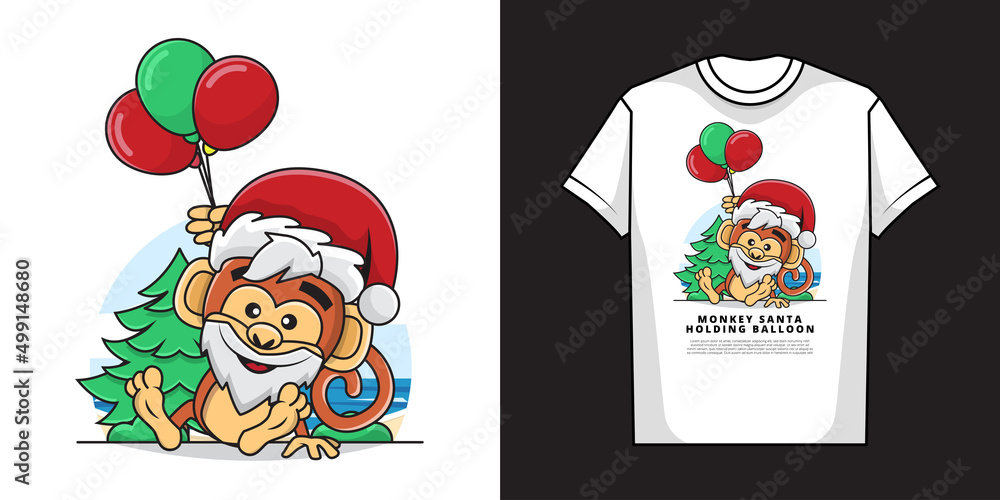 Illustration Vector Graphic of Adorable Monkey Holding Balloons with T-Shirt Mockup Design Illustration Vector Graphic of Adorable Monkey Holding Balloons with T-Shirt Mockup Design
