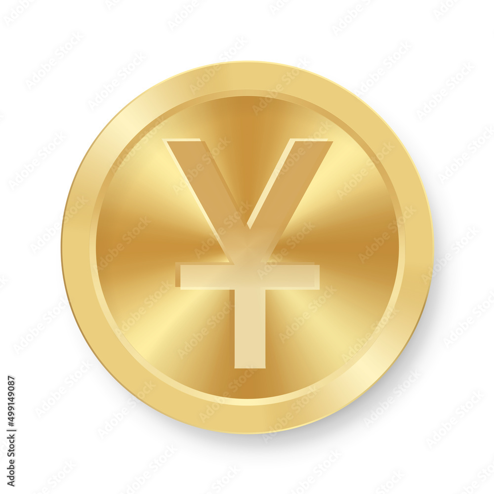 Gold coin of Chinese yuan yen symbol Concept of internet currency Gold coin of Chinese yuan yen symbol Concept of internet currency