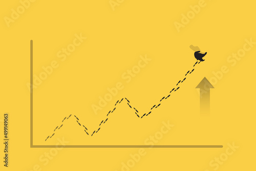 Business concept illustration of a businessman taking the graphic chart up with his footsteps. Eps10 illustration.