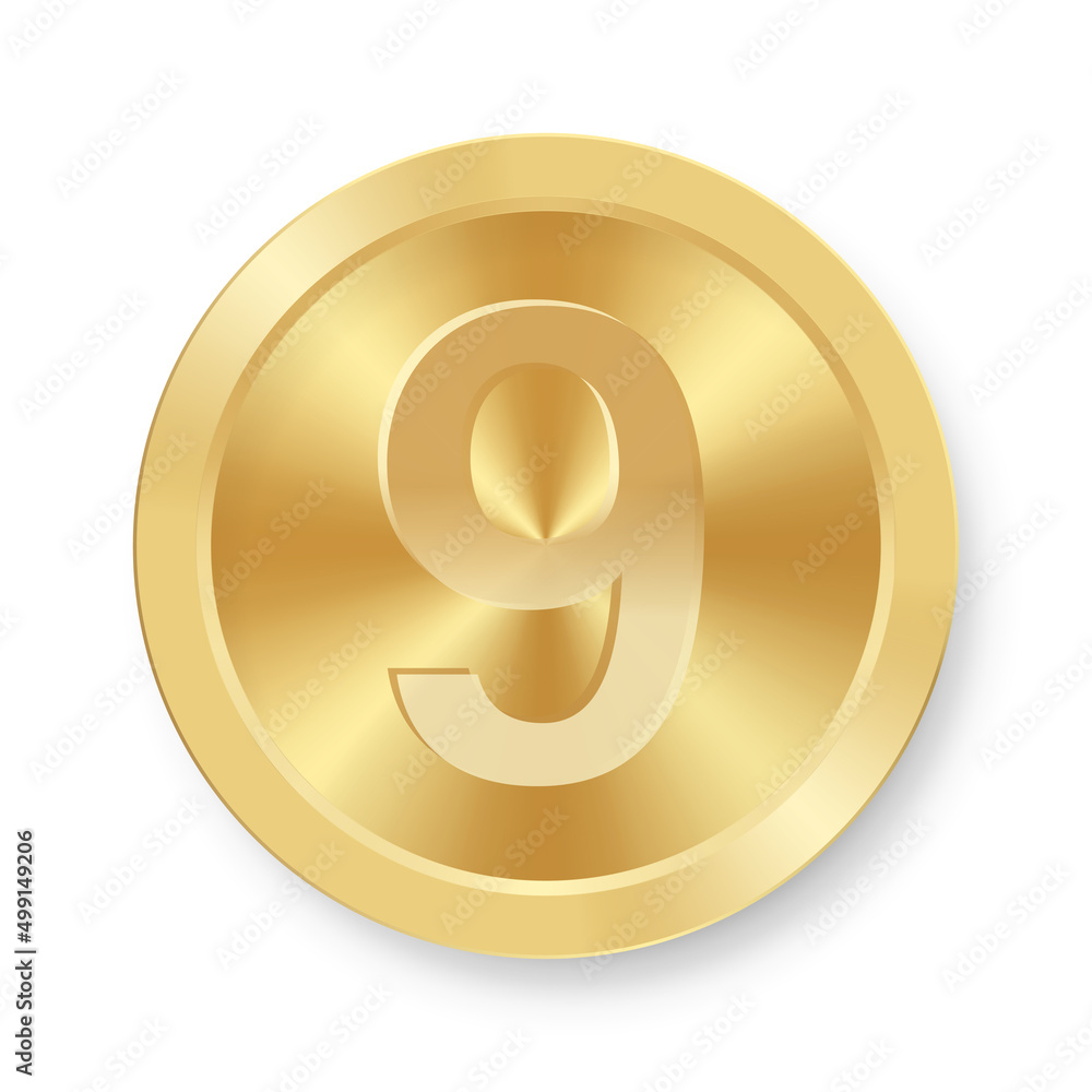 Obraz premium Gold coin with number nine Concept of internet icon