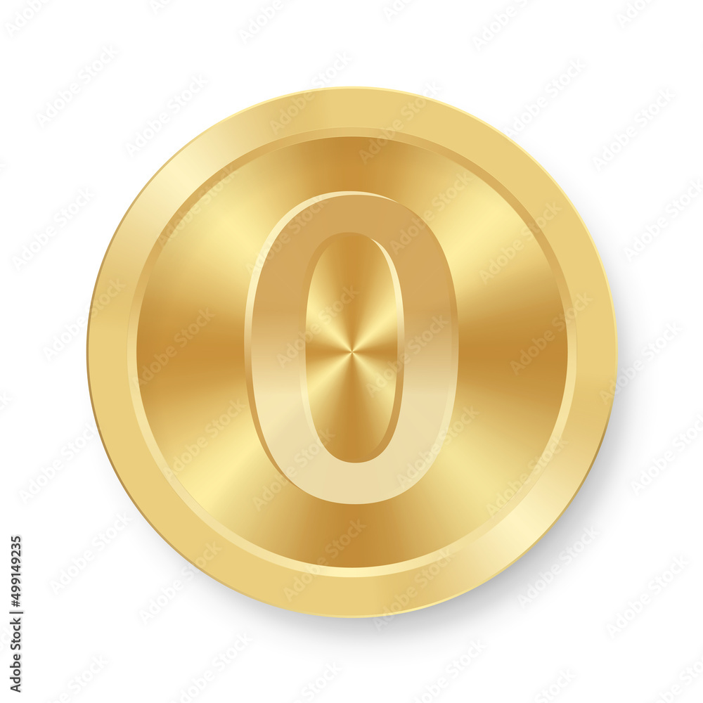 Gold coin with number zero Concept of internet icon Gold coin with number zero Concept of internet icon