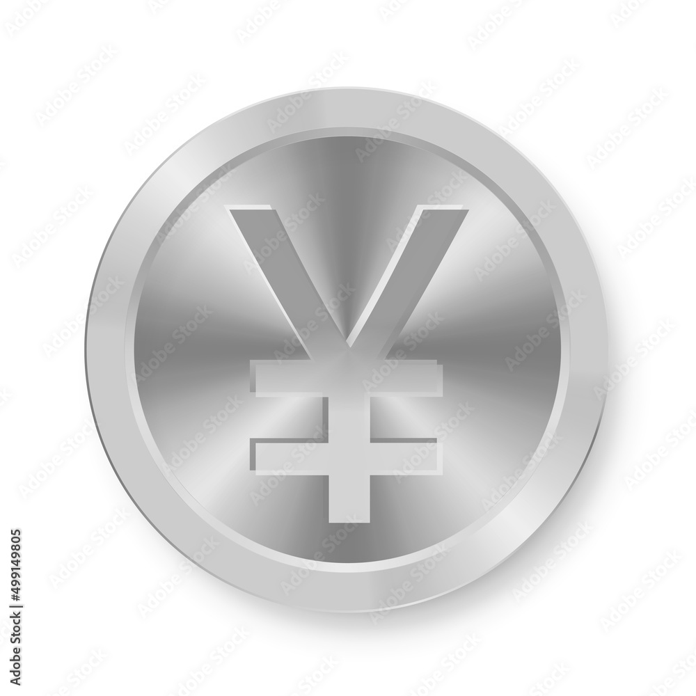 Silver coin of Chinese yuan yen Concept of internet currency Silver coin of Chinese yuan yen Concept of internet currency