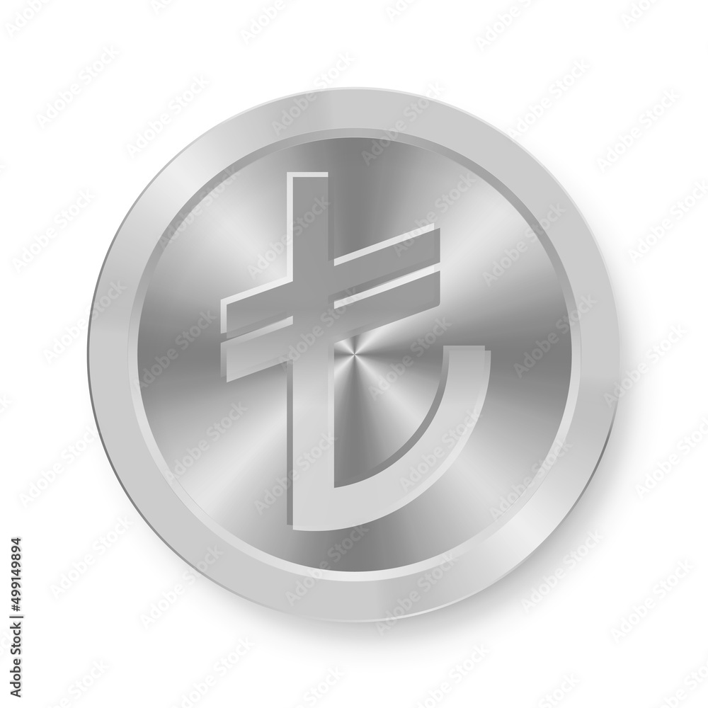 Silver coin of Turkish Lira Concept of internet currency Silver coin of Turkish Lira Concept of internet currency