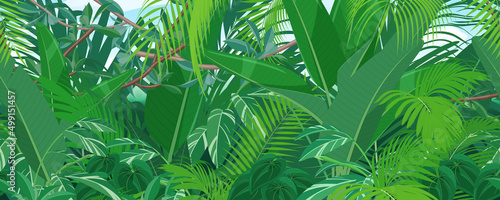 トロピカルな植物_ジャングルの風景イラスト_横スクロールゲームの背景_シームレス