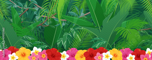 トロピカルな植物_ジャングルの風景イラスト_背景_シームレス