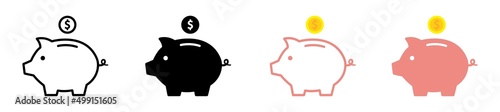 Piggy bank icon. Piggy bank saving money icon. Baby pig piggy bank, stock vector illustration