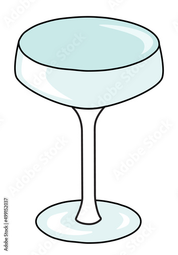 Coupe sparkling wine and cocktail glass. Stylish hand-drawn doodle cartoon style gin colored vector illustration. For party card, invitations, posters, bar menu or alcohol cook book recipe