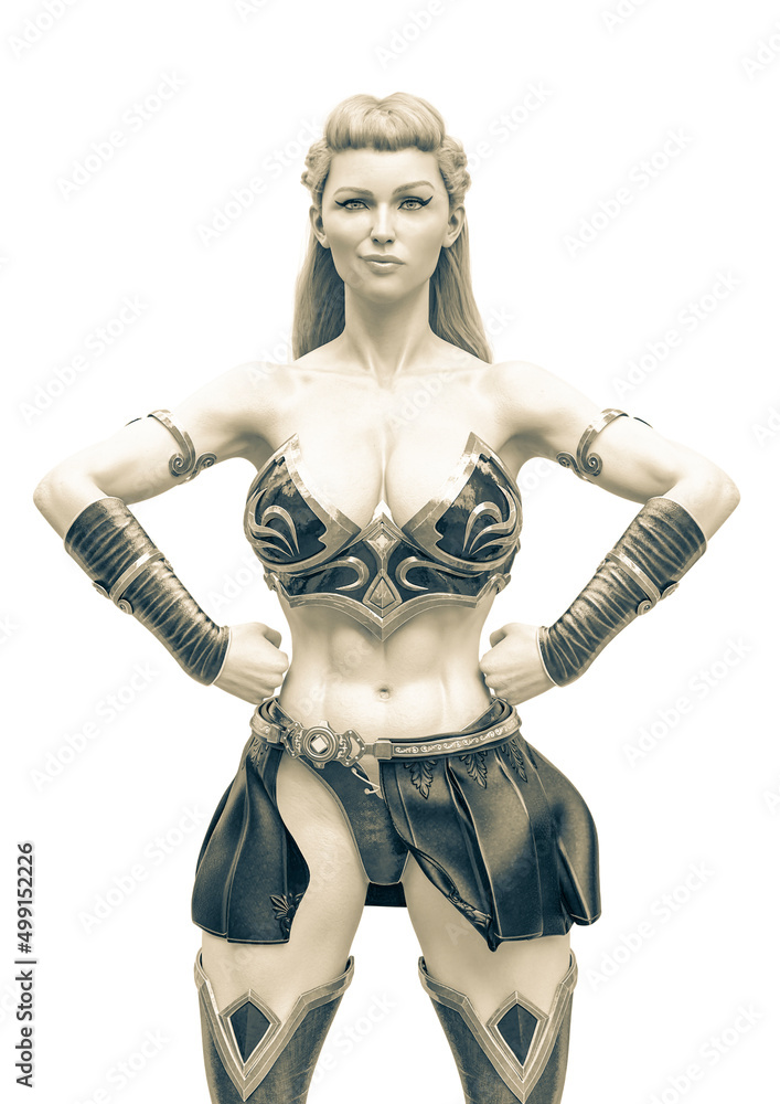 superheroine doing a power pose in white background superheroine doing a power pose in white background