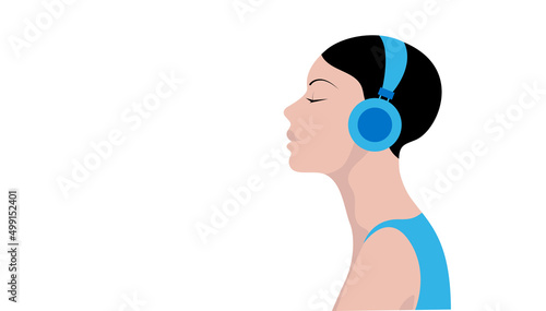 testa, donna, ragazza, ascoltare, musica, 