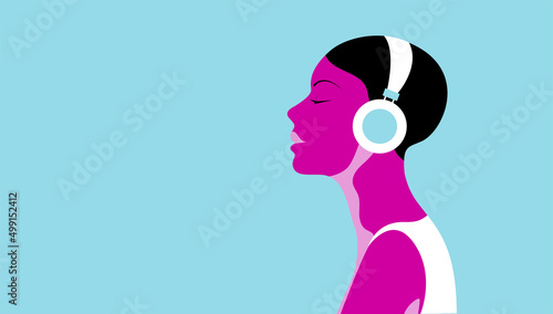 testa, donna, ragazza, ascoltare, musica, 