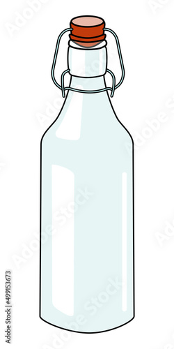 Swing top bottle with stopper. Stylish hand-drawn doodle cartoon style gin colored vector illustration. photo