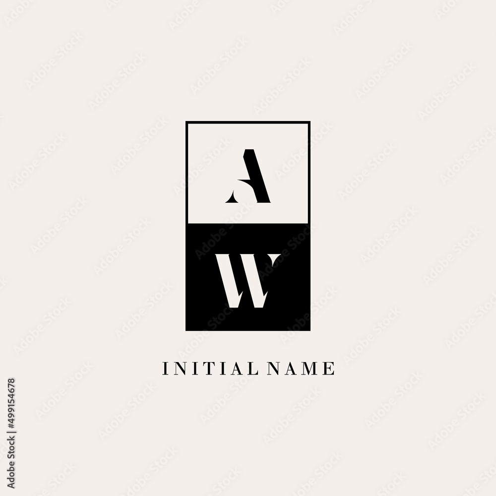 Initials AW square line negative space logo design ideas Stock Vector ...