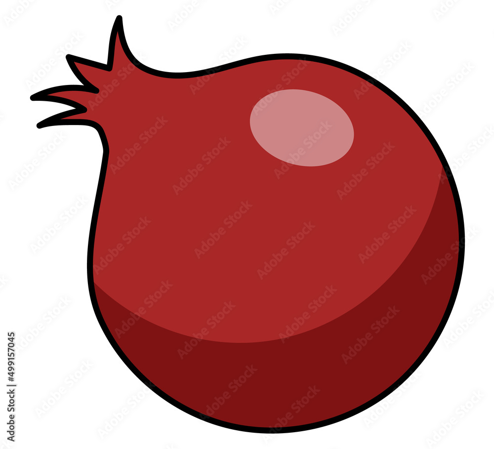 Whole red ripe pomegranate doodle cartoon style illustration. For menu, farmers market design, cookbook decoration, stickers etc. Whole red ripe pomegranate doodle cartoon style illustration. For menu, farmers market design, cookbook decoration, stickers etc.