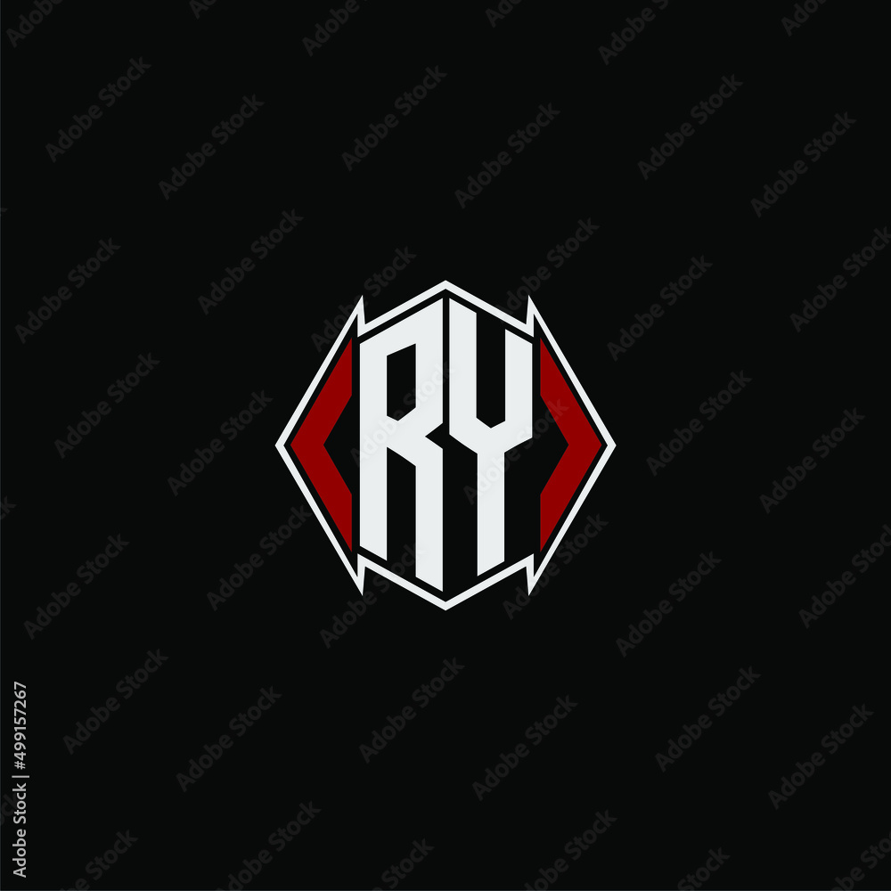 RY initial monogram logo for gaming with Gemoteric line polygon shape style design on isolated background,shield monogram logo - obrazy, fototapety, plakaty 