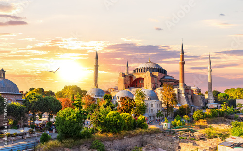 Famous Hagia Sophia of Istanbul, sunset view, Turkey