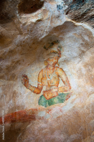 Ancient paintings frescoes in sigiriya rock fortress Dambulla, Sri Lanka