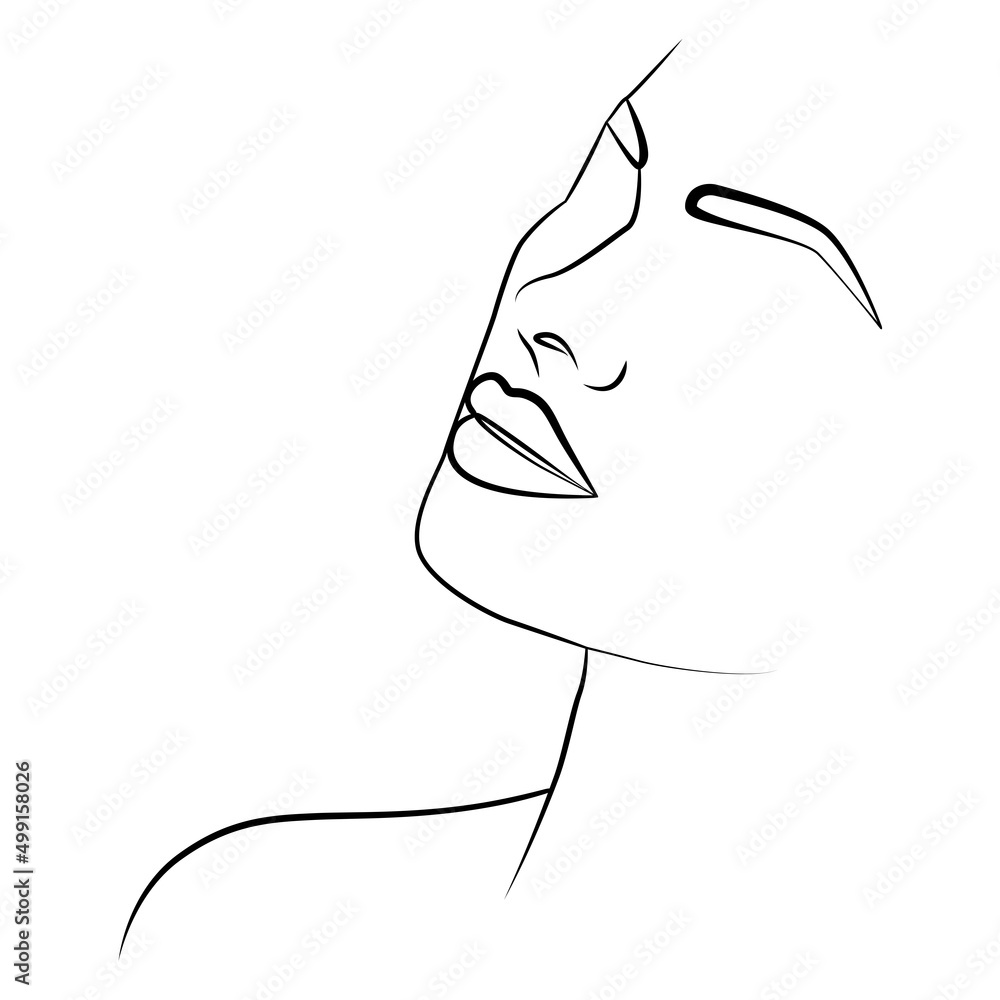 A woman's face in an artistic style with one line. Continuous portrait in real time. Linear portrait. A woman's face in an artistic style with one line. Continuous portrait in real time. Linear portrait.