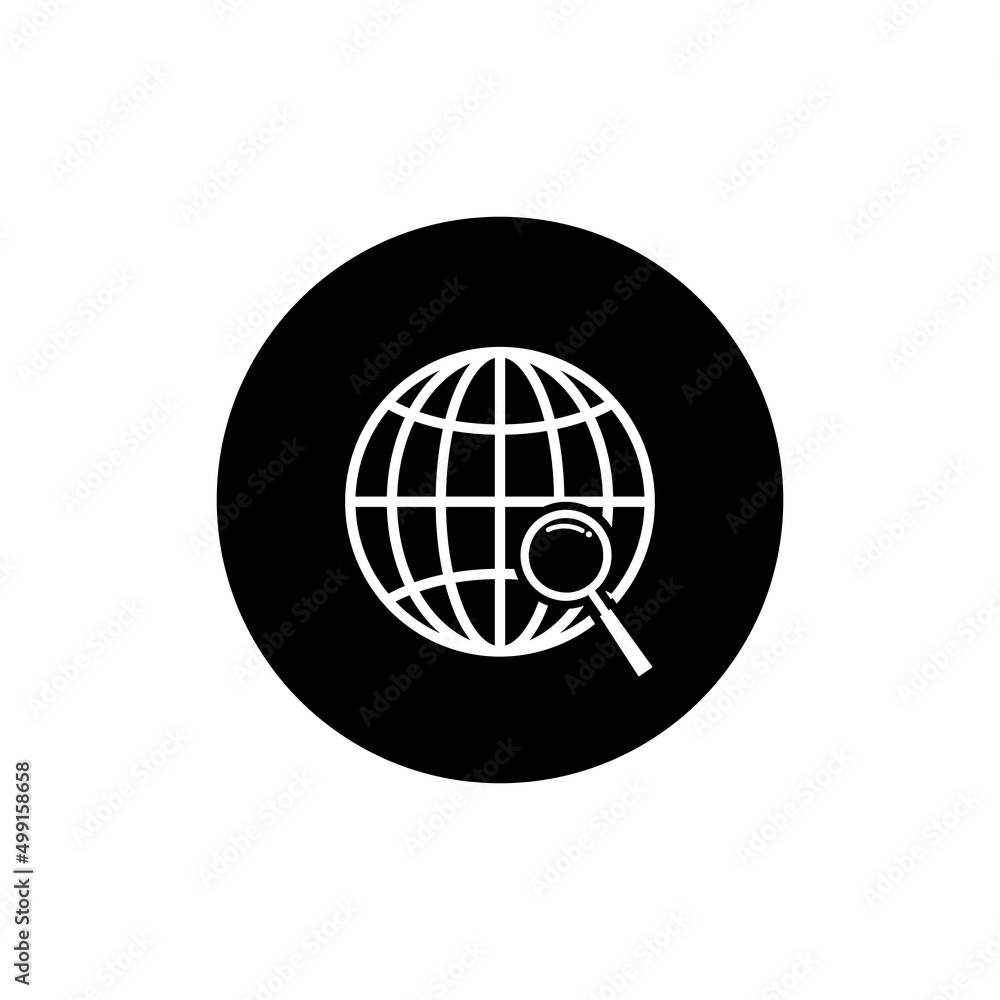 Searching in the world icon circle background black color editable. Searching icon. Searching in the world icon circle background black color editable. Searching icon.