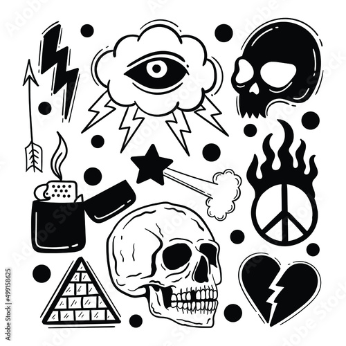 Elements hand drawn doodle vintage for tattoo sticker etc
