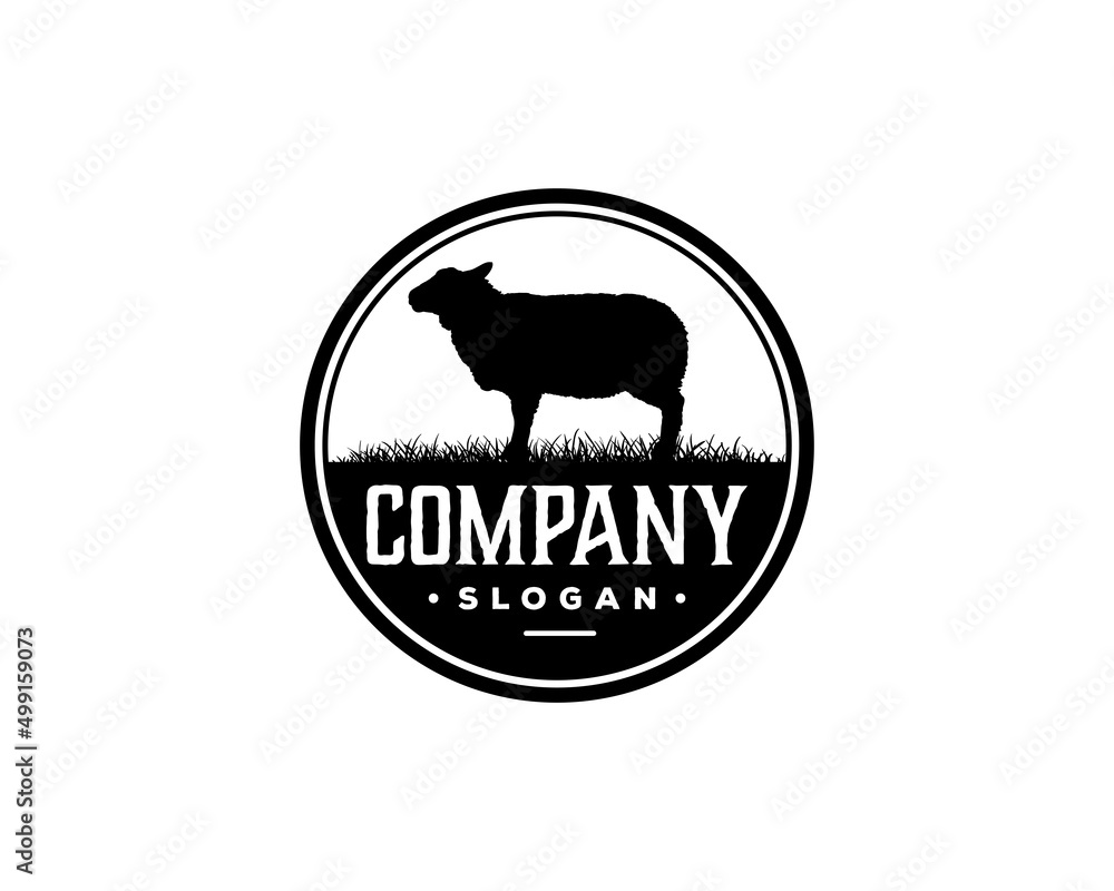 Livestock sheep wool Animal Farm Vintage Circle Logo Vector
