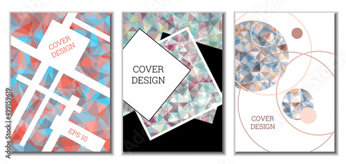 Cover design. Set of 3 covers. Imitation of crumpled paper. Unusual bright abstract background for magazine  book  splash  banner  vector. Imitation of crumpled paper