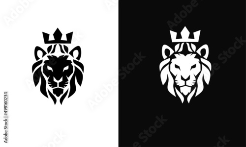 Illustration vector graphic of template logo face lion used crown white and black color