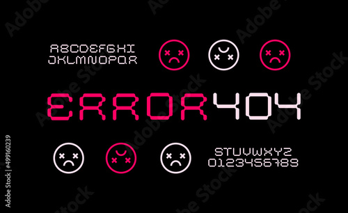 Trendy pixel font. Modern latin alphabet. Uppercase, letters and numbers. Stylish type for contemporary logo, print, header.