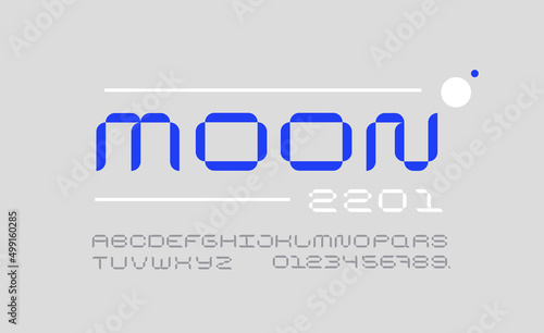 Techno font. Trendy pixel modern latin alphabet. Uppercase, letters and numbers. Stylish type for contemporary logo, print, header.