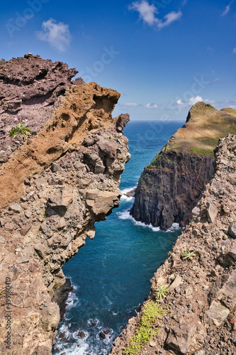 Ponta de Sao Lourenco, Madeira,Portugal. Beautiful scenic mountain view of green landscape,cliffs and Atlantic Ocean.