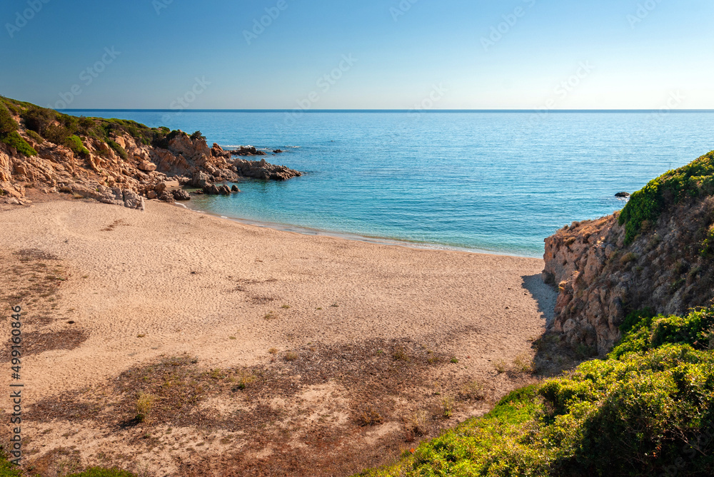 Sardegna, spiaggia solitaria a Muravera, in Italia, Europa