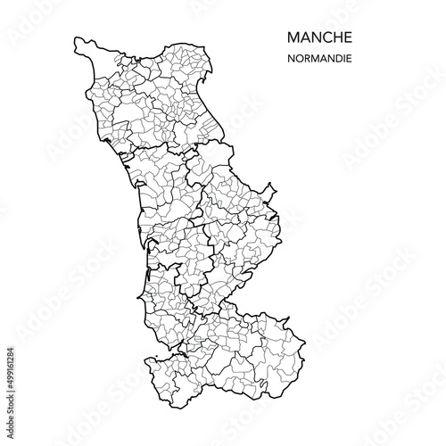 Map of the Geopolitical Subdivisions of The Département De La Manche Including Arrondissements, Cantons and Municipalities as of 2022 - Normandie - France