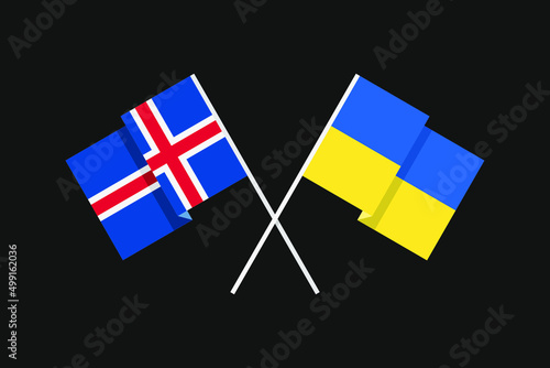 Flags of European countries Ukraine and Republic of Iceland in national colors. Help and support from friendly countries. Flat minimal graphic design.